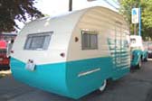 Newly painted 1955 Shasta Trailer and restored Dodge Pickup Truck